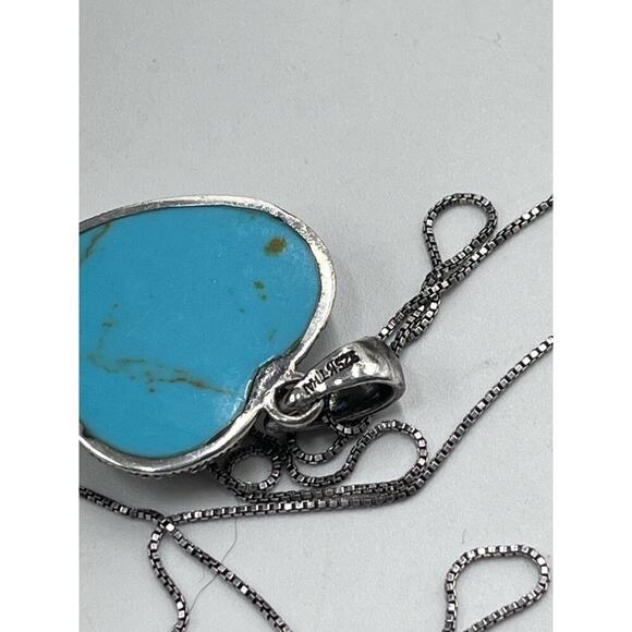 Sterling silver 925K Thai Turquoise‎ Polished Marcasite Heart Pendant Necklace - Picture 11 of 16